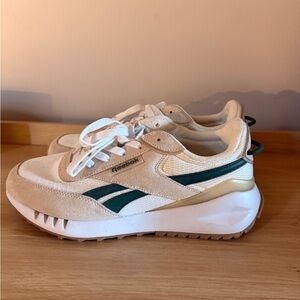 Reebok Women's Cream and Dark Green Sneakers